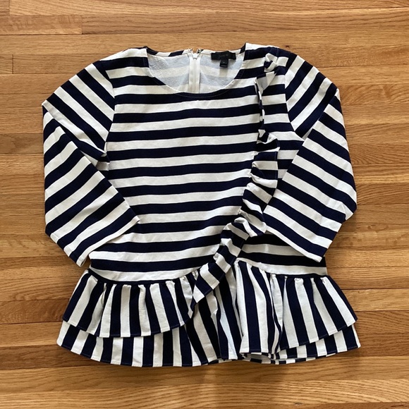 J.Crew Striped Asymmetrical Ruffle Top - Picture 2 of 7